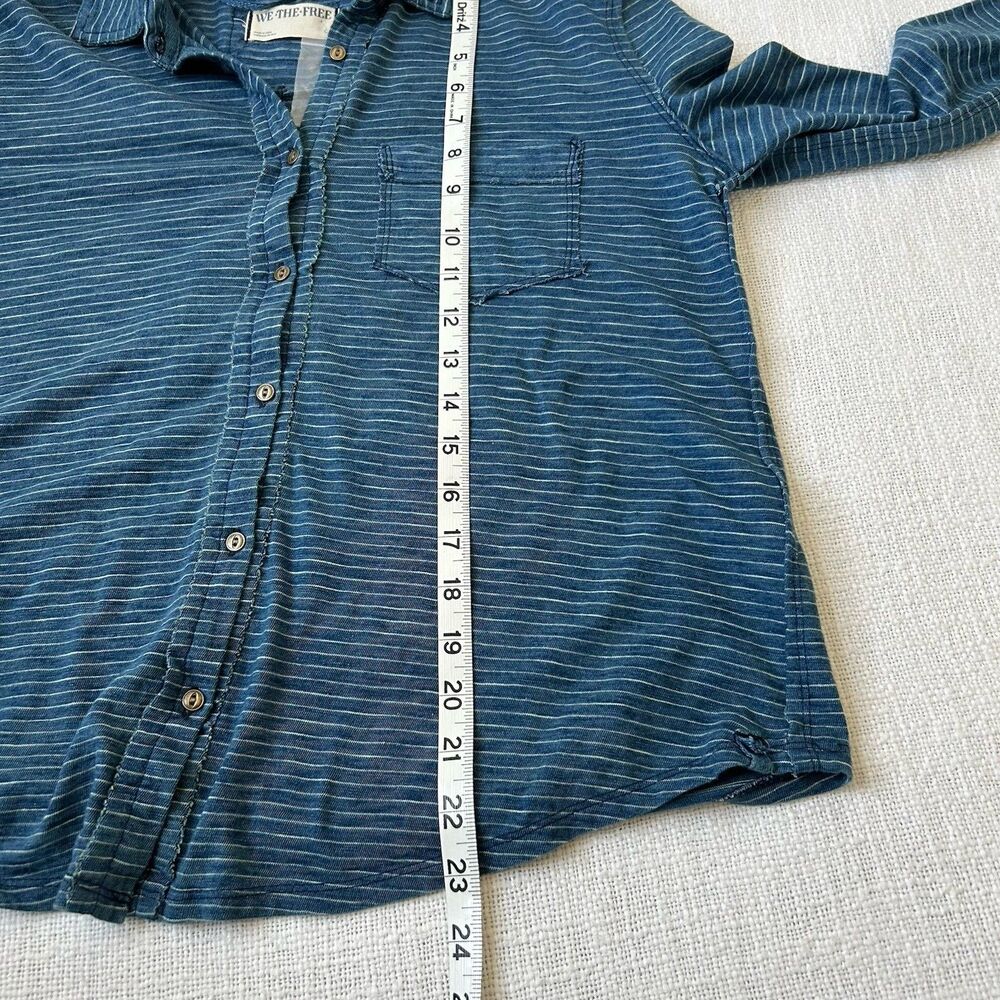 Free People We The Free Blue Long Sleeve Fitted Stripe Jersey Shirt Button Sz S - Picture 9 of 14